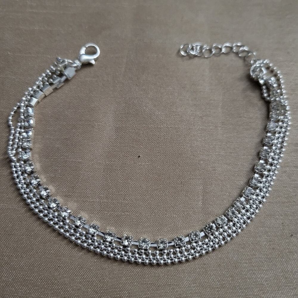 Layered rhinestone ankle bracelet